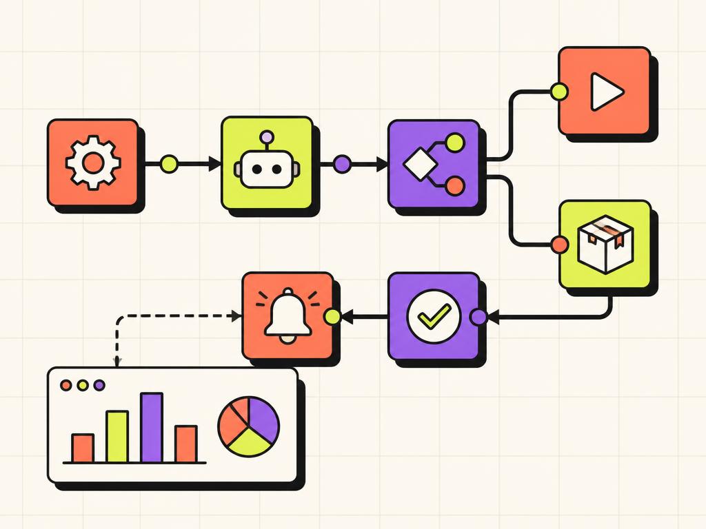 Illustration of an automation flowchart feeding a measurement dashboard